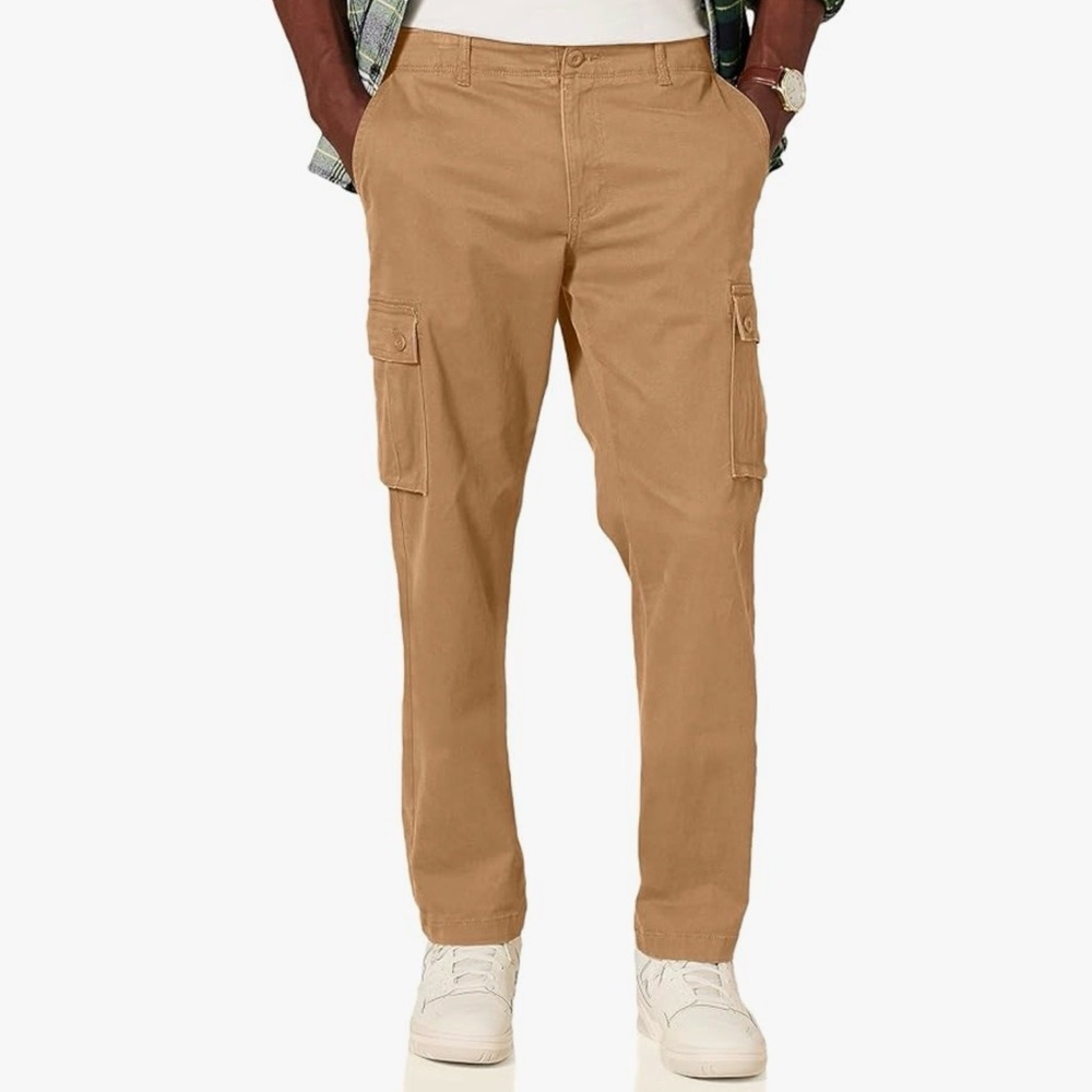 Amazon Essentials Men's Straight-Fit Stretch Cargo Pants in a khaki